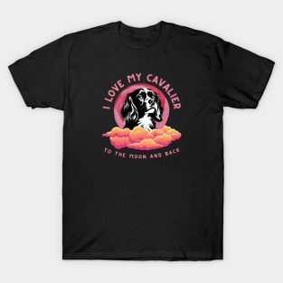 I Love My Cavalier to the Moon and Back | Pink Moon Silhouette T-Shirt